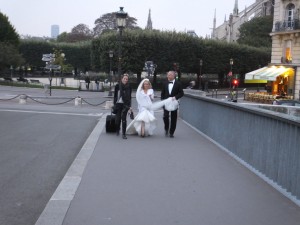 A bride caught in the cool autumn air