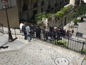It was our good luck to catch a movie crew walking by.  It's about the French police chasing after Jews and Communists.  The movie is called "Maurice."