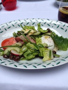 Linda's salad "Nice-like" with an oriental dressing and a soft-boiled egg. Delish