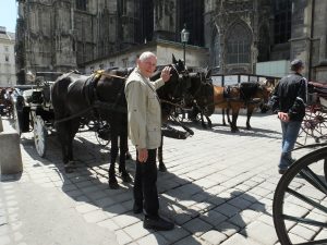 Bernie with the horse-drawn carriages